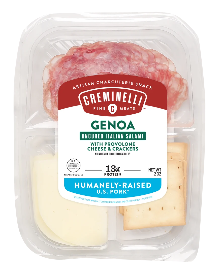 Sliced Genoa Provolone & Crackers Snack Traygenoa Salami Paired With A Mild Creamy Pro 2 Ounce Size - 12 Per Case.
