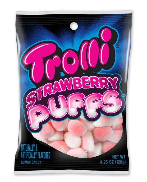 Trolli Strawberry Puffs Peg 4.25 Ounce Size - 12 Per Case.