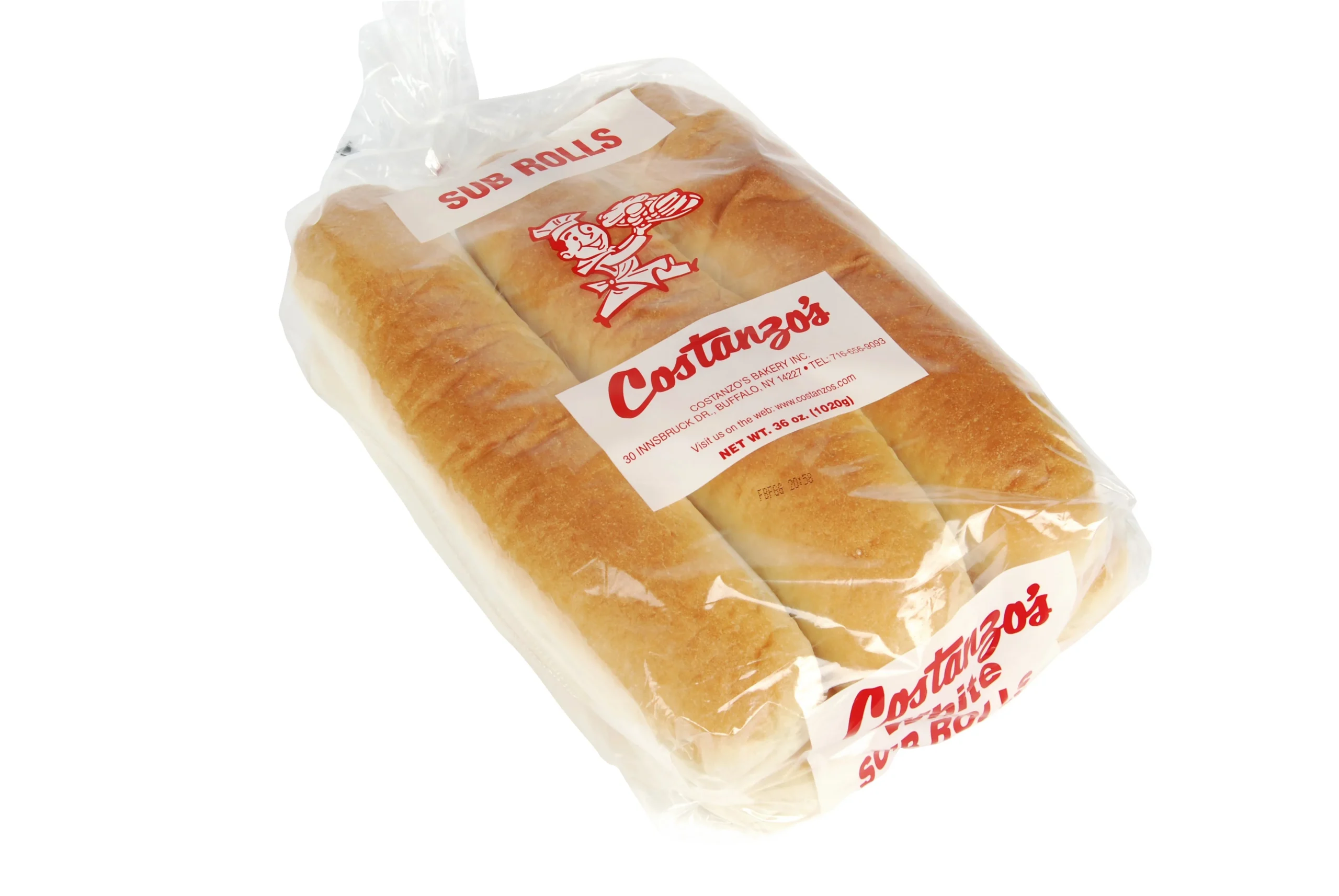 Costanzo's Bakery 2 Inch White Submarine Roll 176 Grams Each - 36 Per Case.