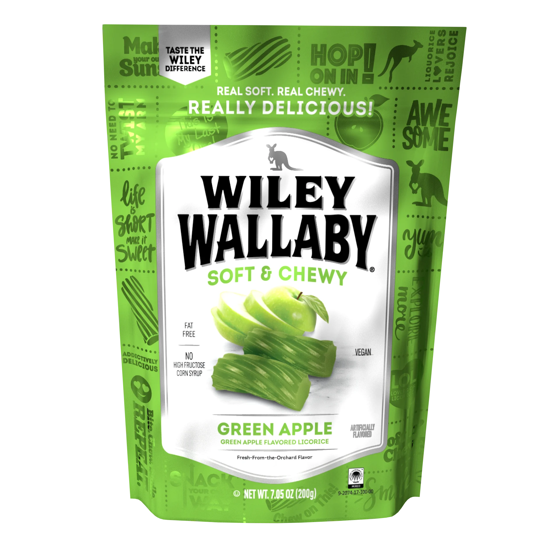 Wiley Wallaby Licorice Green Apple 7.05 Ounce Size - 12 Per Case.