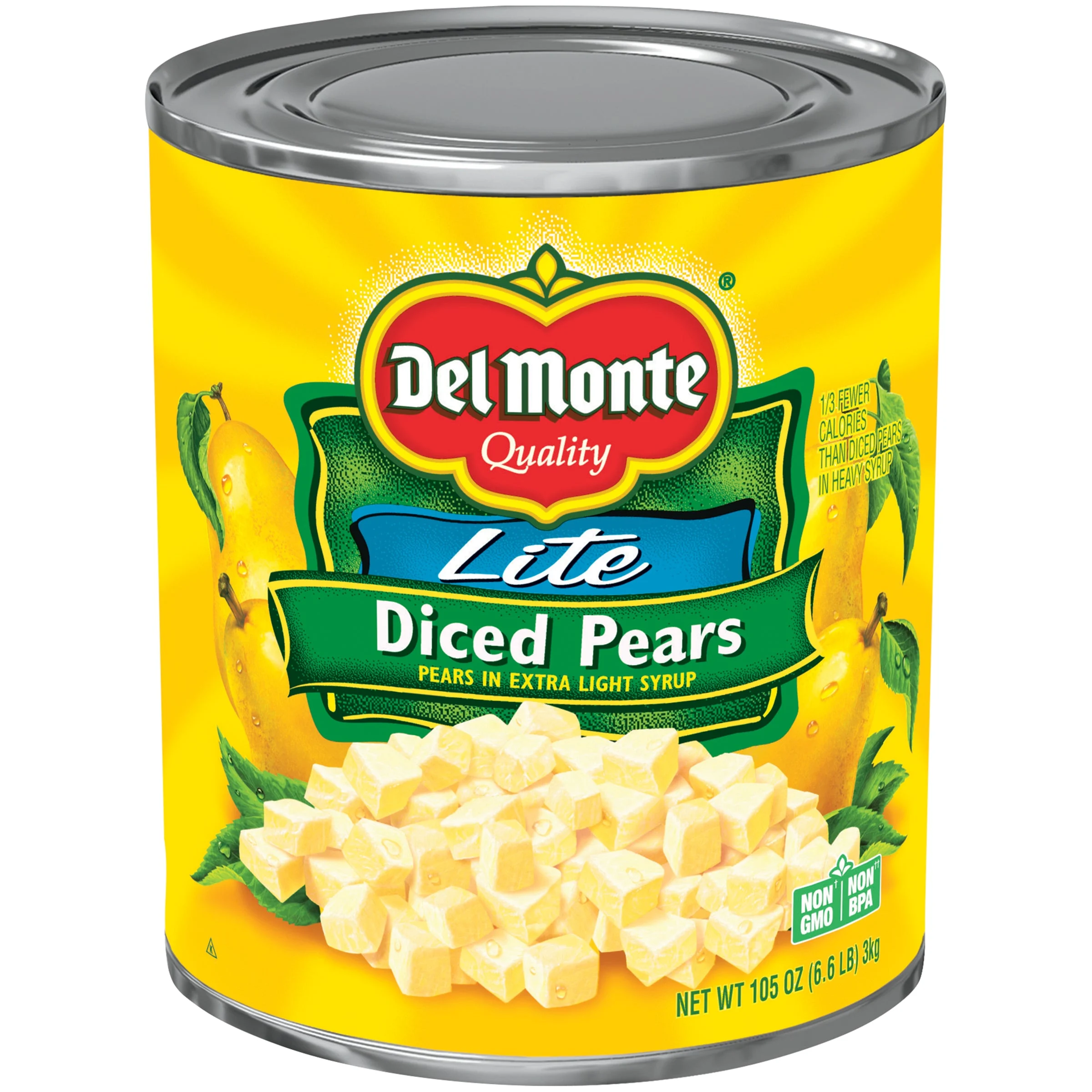 Del Monte Lite Diced Pears In Extra Lightsyrup Can 105 Ounce Size - 6 Per Case.
