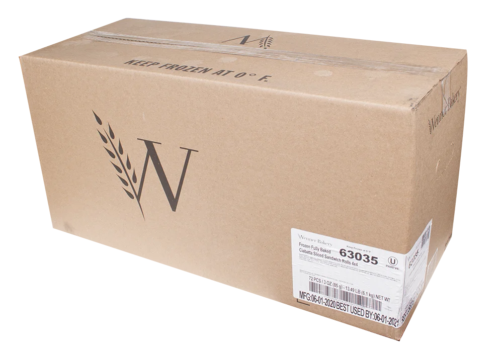 Wenner Bakery Ciabatta Sliced Sandwich Rolls 3 Ounce Size - 72 Per Case.