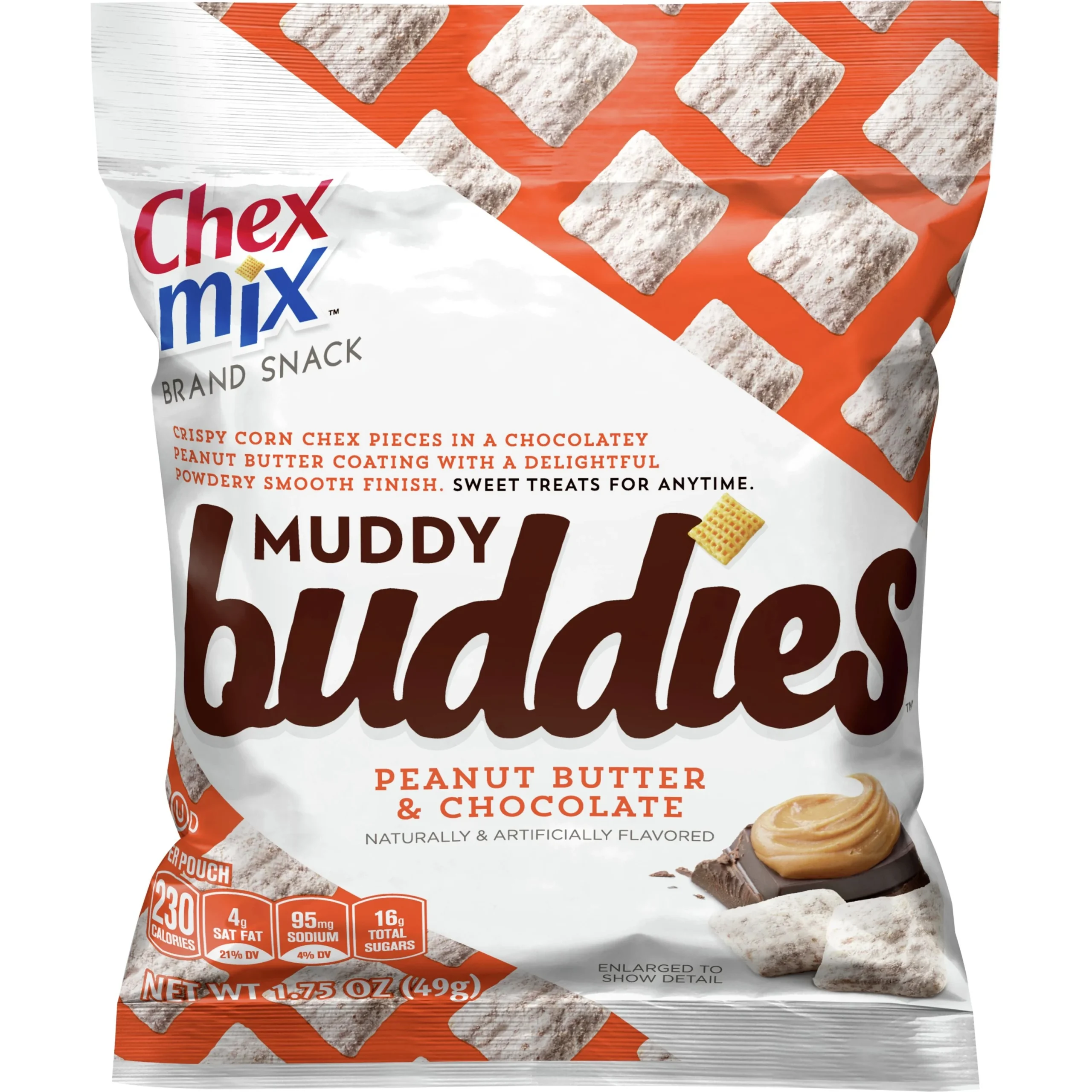 Chex Mix Muddy Buddies Snack Mix Single Serve Peanut Butter & Chocolate 1.75 Ounce Size - 60 Per Case.