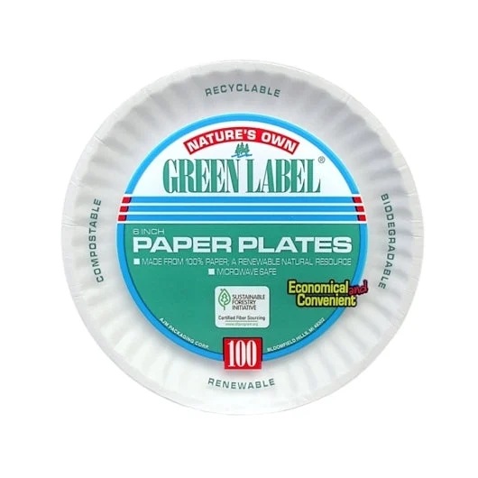 Green Label Paper Plates 6 Inch, 100 Count, 12 Per Case