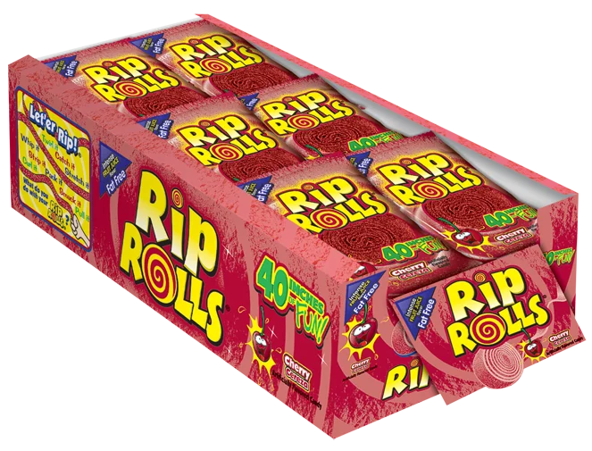 Rip Rolls Cherry Goods Displaycarton 1.4 Ounce Size - 288 Per Case.