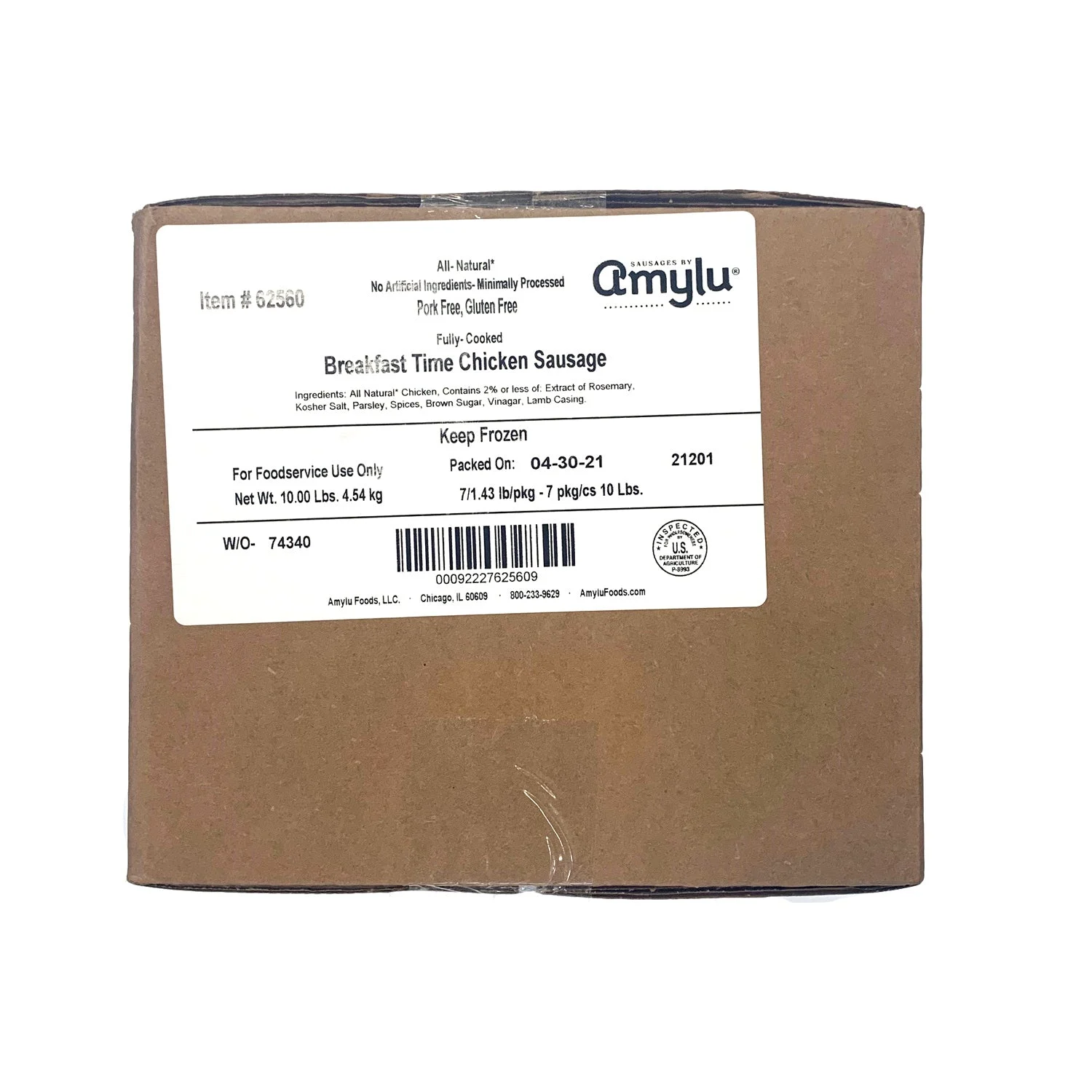 Sausages By Amylu Breakfast Time Chicken Sausage 1.43 Pound Each - 7 Per Case.