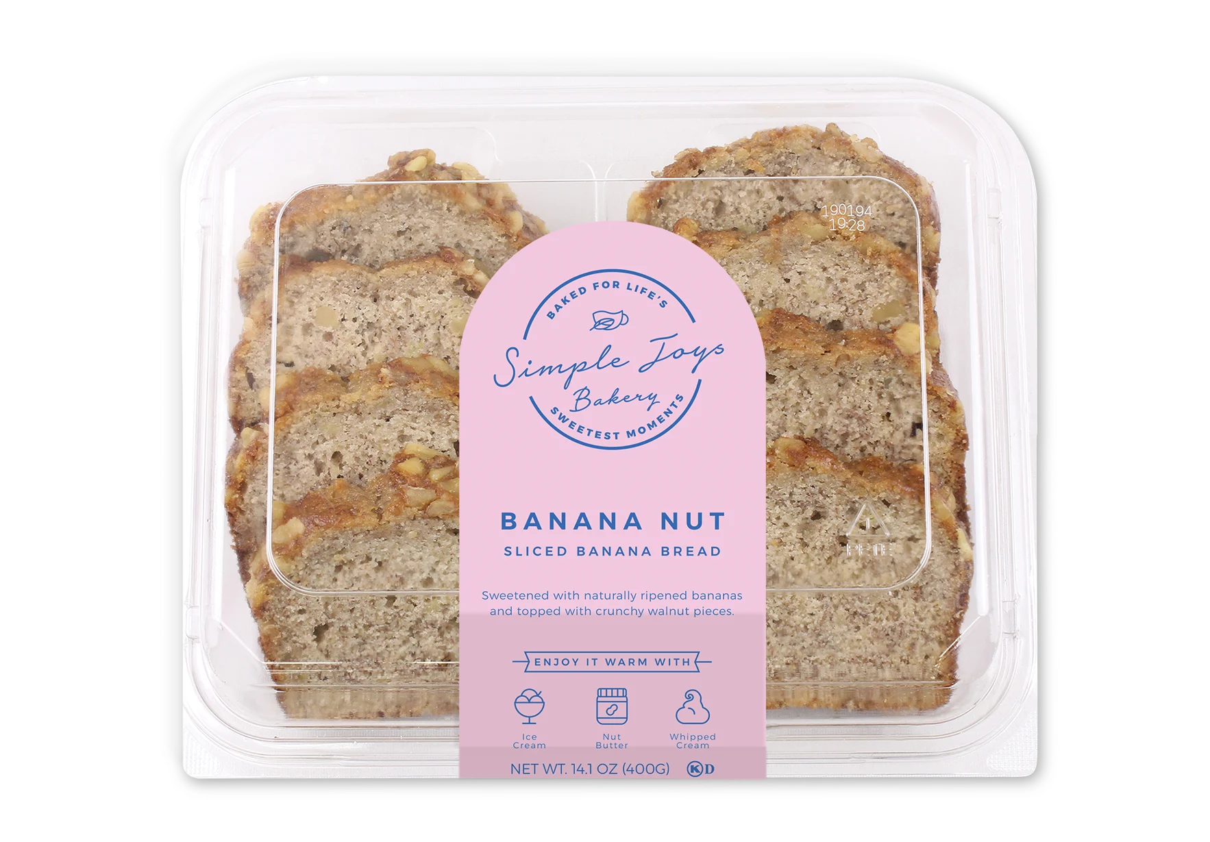 Simple Joys Bakery Banana Nut Sliced Cake 14.1 Ounce Size - 10 Per Case.
