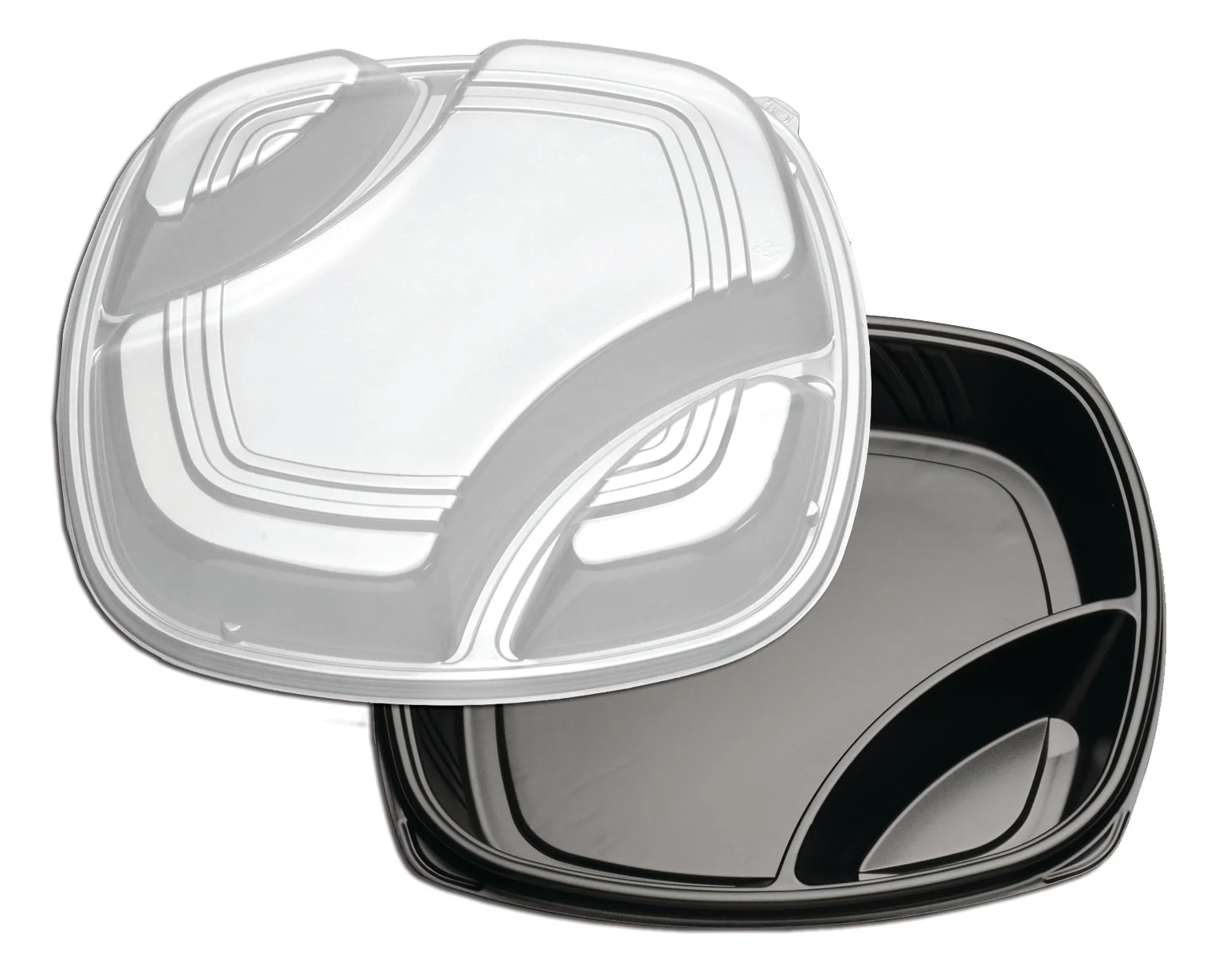 Forum 16" Square Black C-Fine Ps Deep 3-Comp. Base W/ Low Dome Lid 186 Oz.