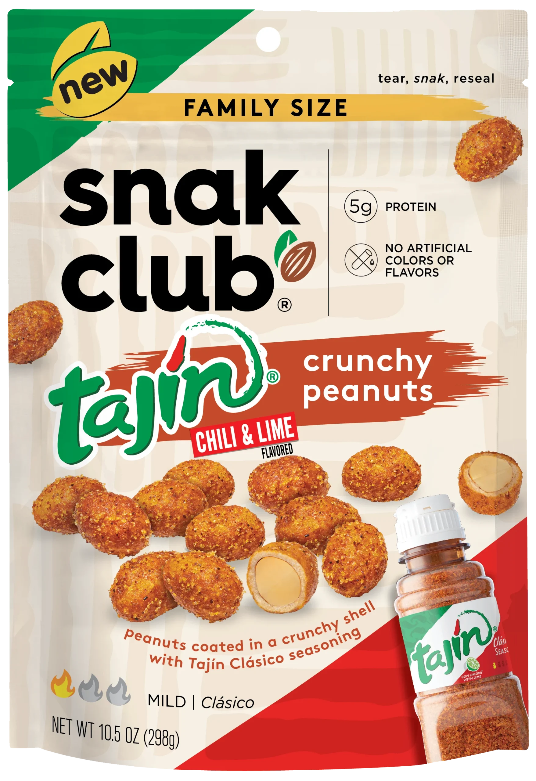 Snak Club Family Size Tajin Crunchy Peanuts 10.5 Ounce Size - 6 Per Case.
