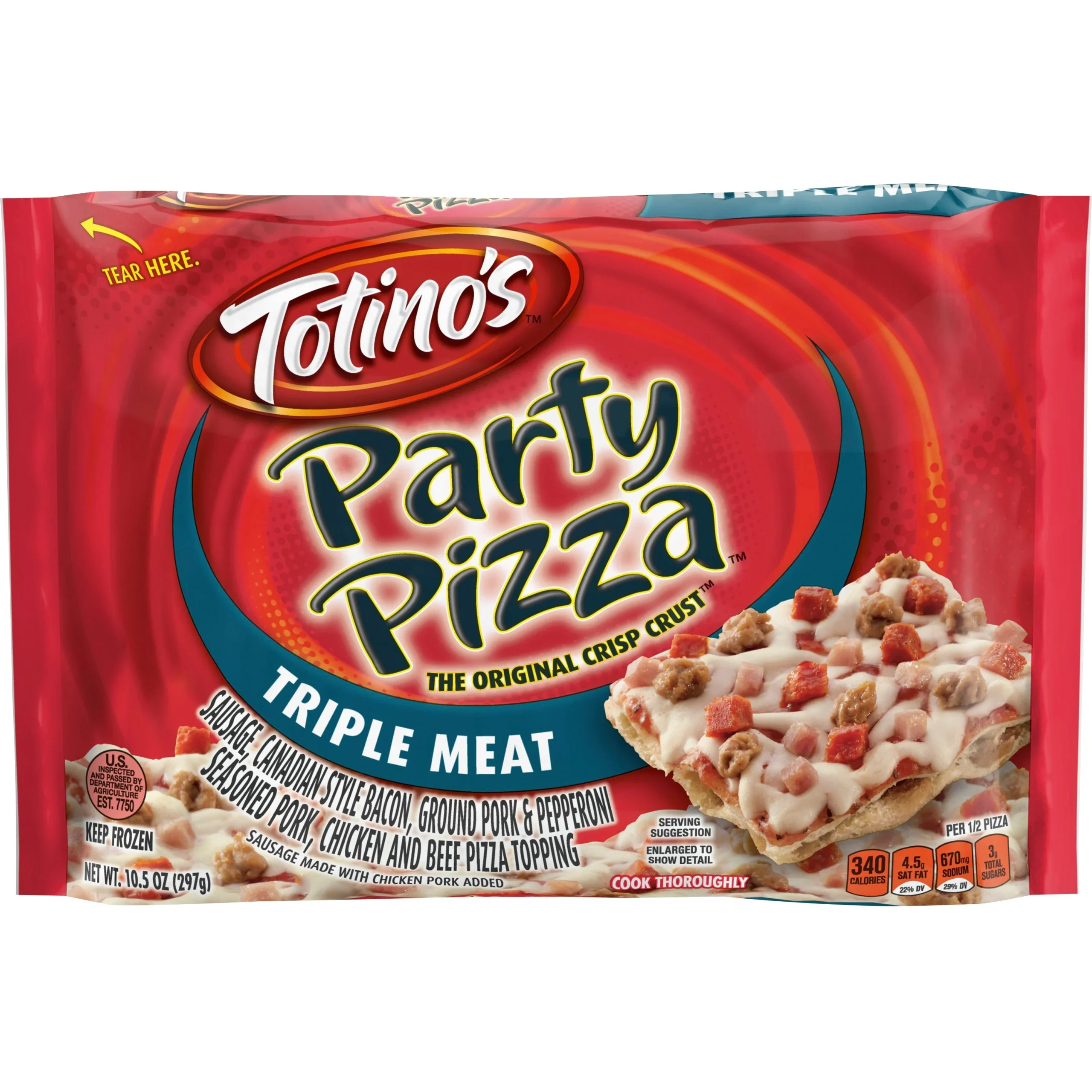 Totino's Party Pizza Triple Meat 10.5 Ounce Size - 14 Per Case.