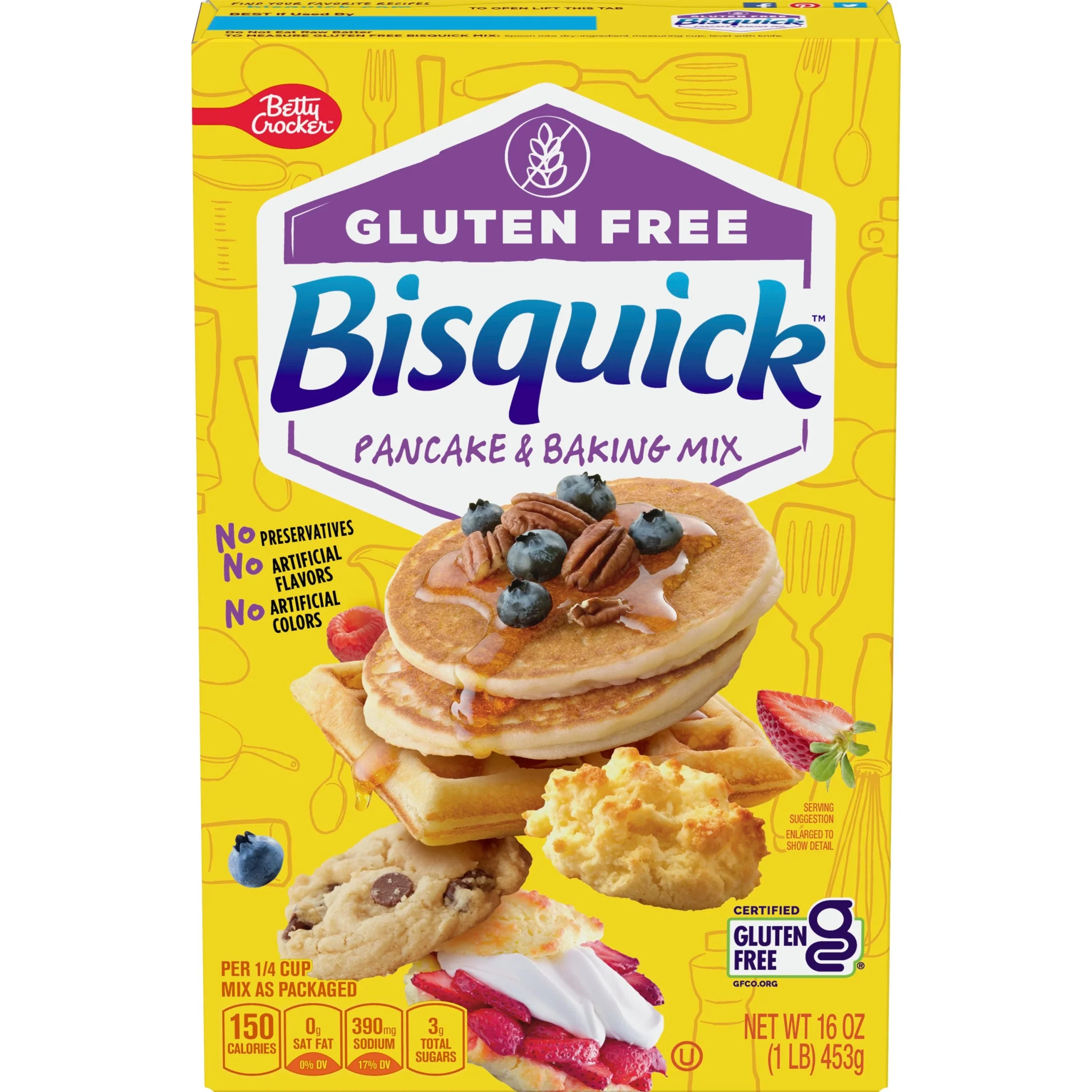 Betty Crocker Bisquick Pancake & Baking Mix Gluten Free 16 Ounce Size - 6 Per Case.