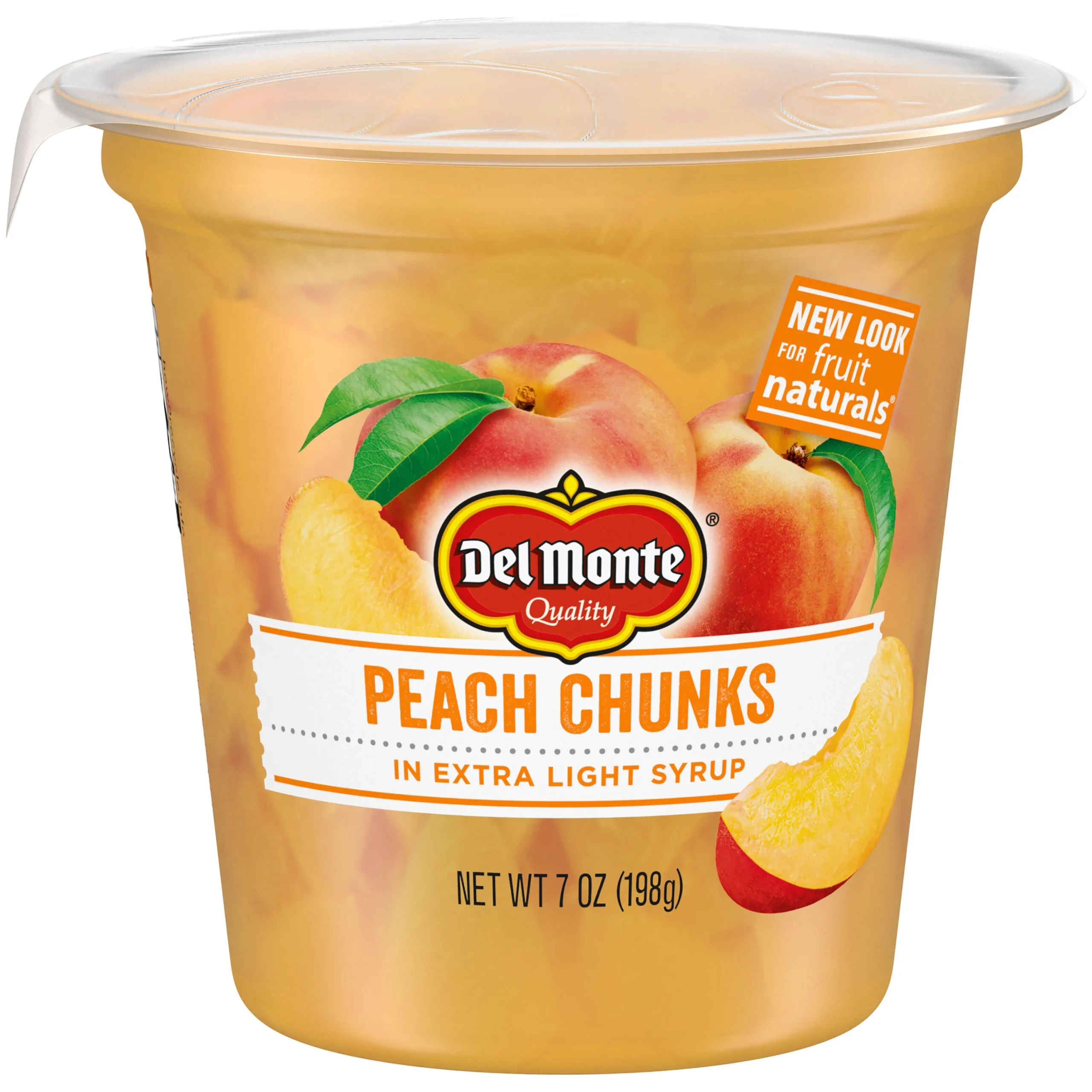 Del Monte Yellow Cling Peach Chunks In Extra Light Syrup Cup 7 Ounce Size - 12 Per Case.