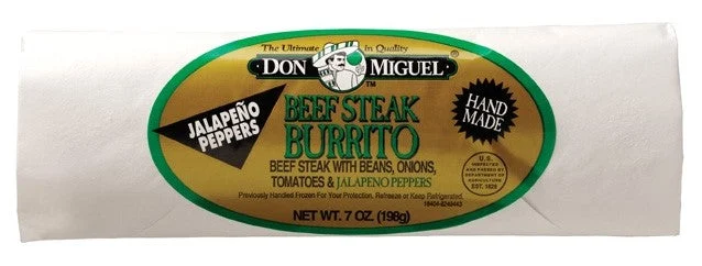 Don Miguel Individually Wrapped Steak & Jalapeno Burrito 7 Ounce Size - 12 Per Case.
