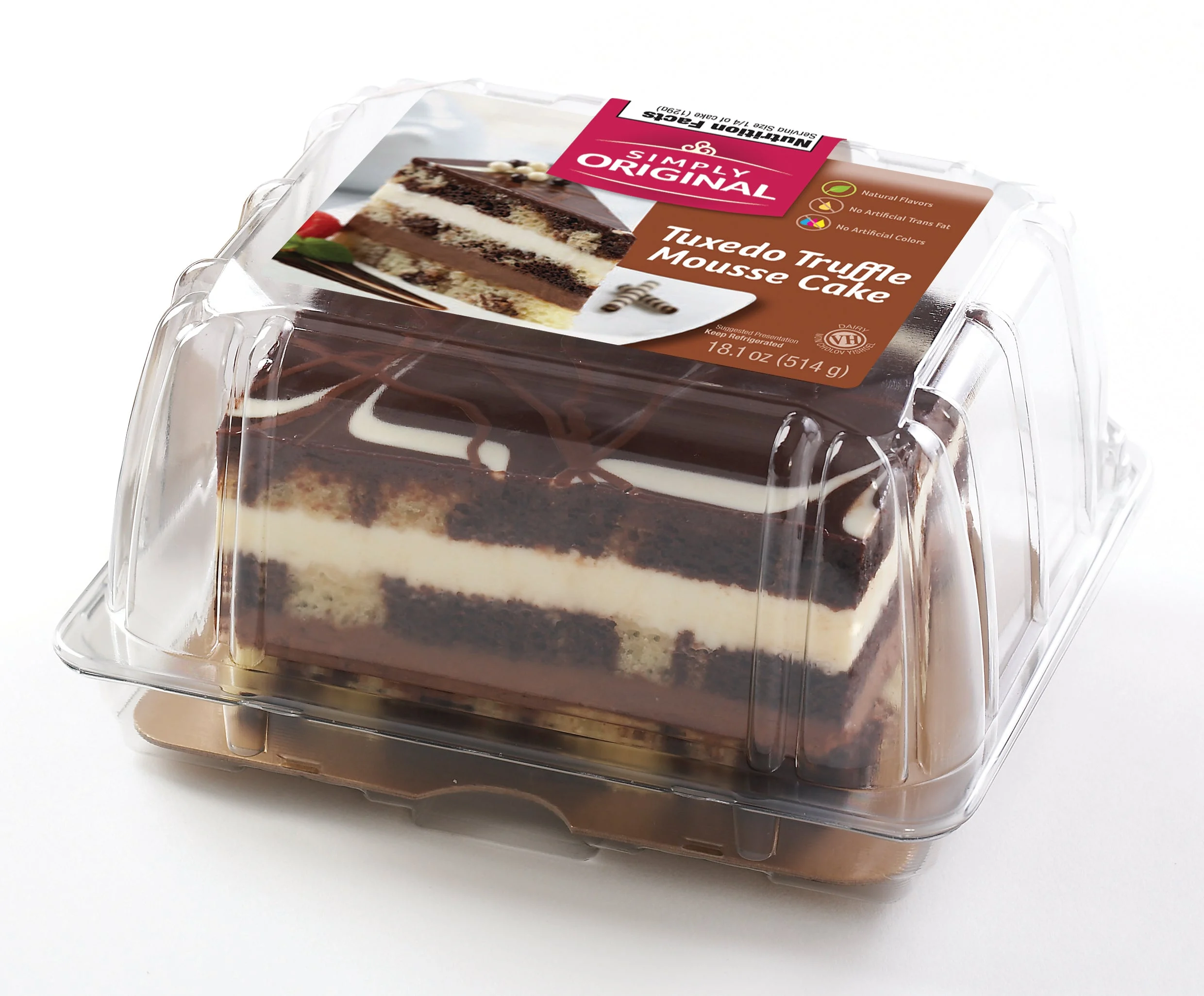 Simply Original Layer 4 Inch 3 Inch Clam Us Tuxedo Truffle Mousse Cut 18 Ounce Size - 12 Per Case.