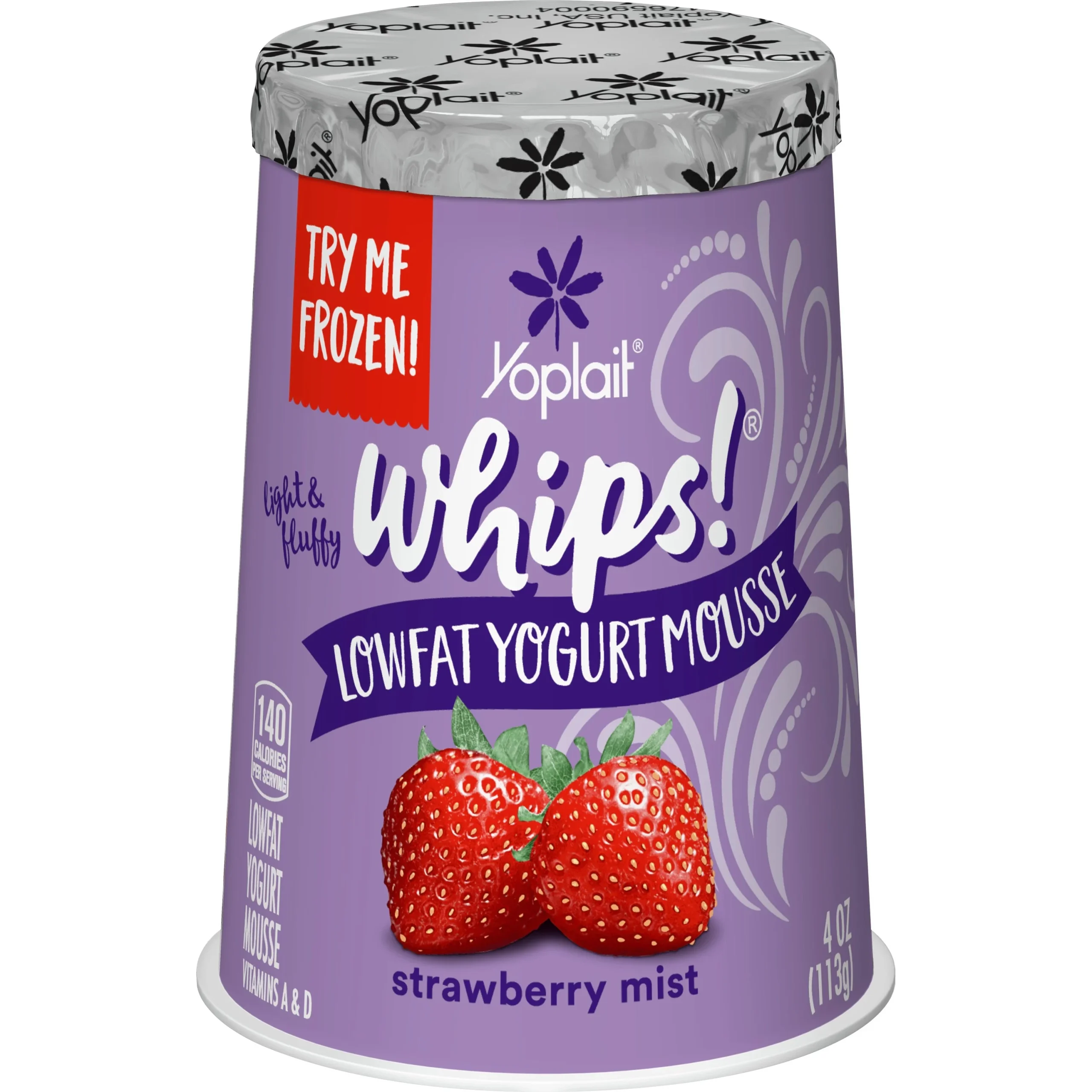 Yoplait Whips Yogurt Mousse Single Serve Cup Strawberry Mist 4 Ounce Size - 12 Per Case.