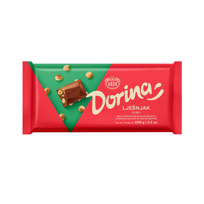 Kras Dorina Milk Chocolate with Whole Hazelnut Bar, 3.5 oz | 100g