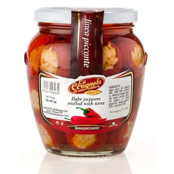 La Cerignola di una volta - Round Baby Peppers Stuffed with Tuna, 19.40 oz | 580ml