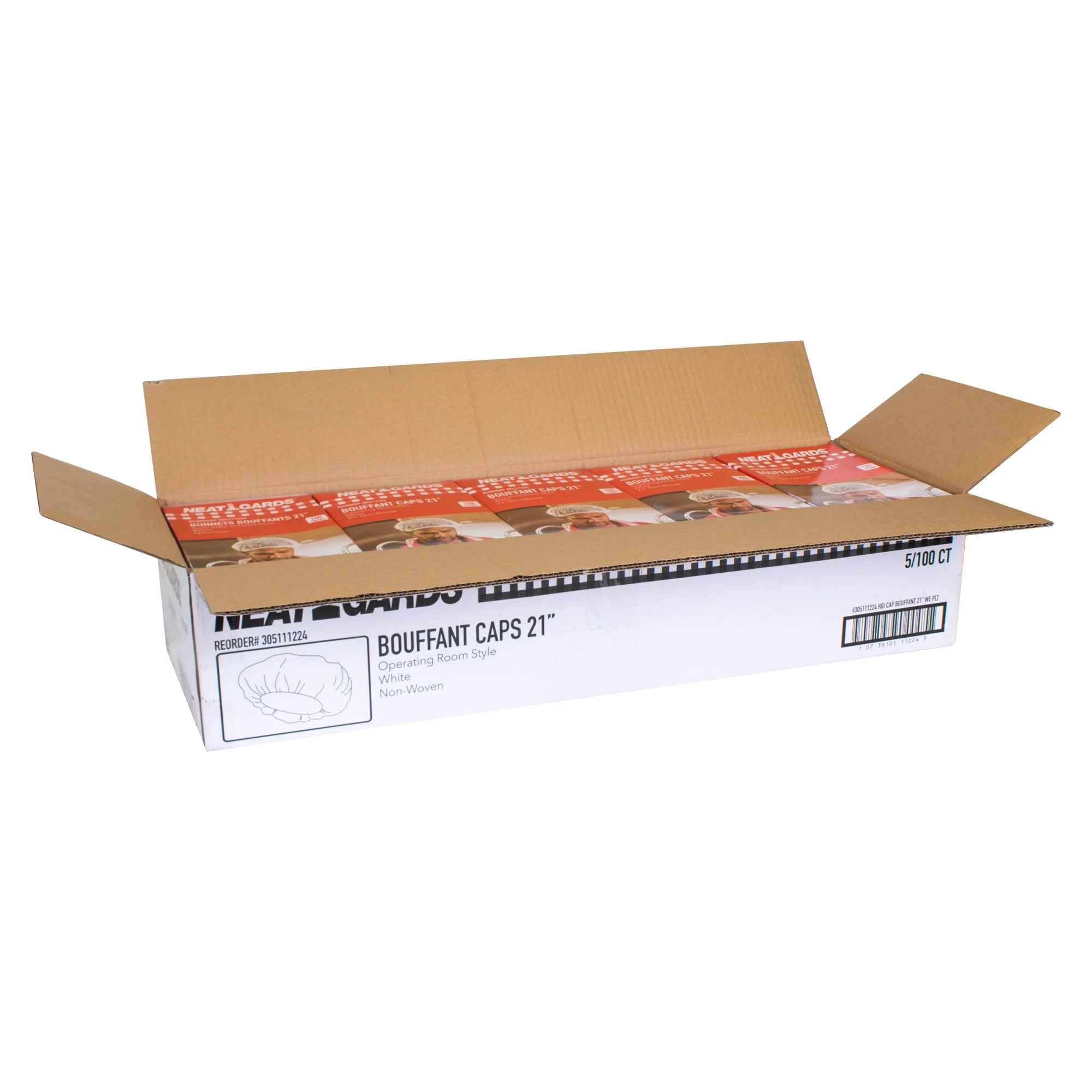 Neatgards 21 Inch Paper White Pleated Bouffant Cap 5 - 100 - 100 Ea