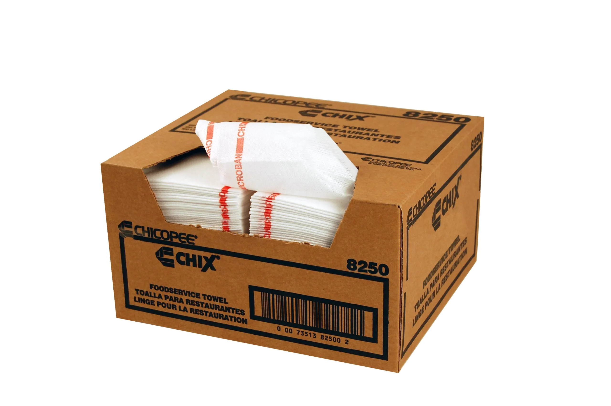 8250  Chix Foodservice Towel  Medium Duty  White W/ Red Stripe  13"X21"