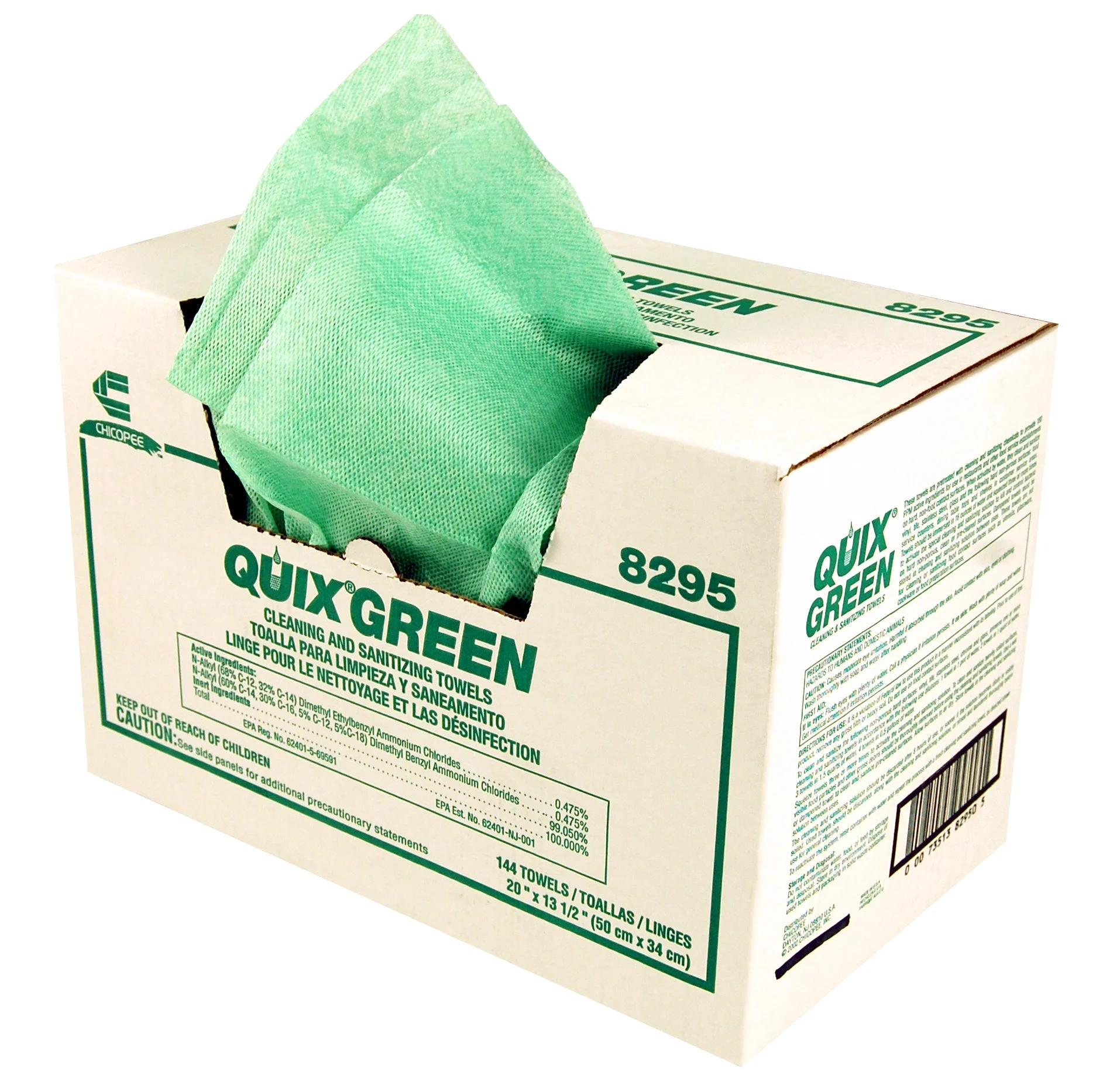 8295 Quix Sanitizing Cleaning Towel Mediumduty Green 20" X 13.5"