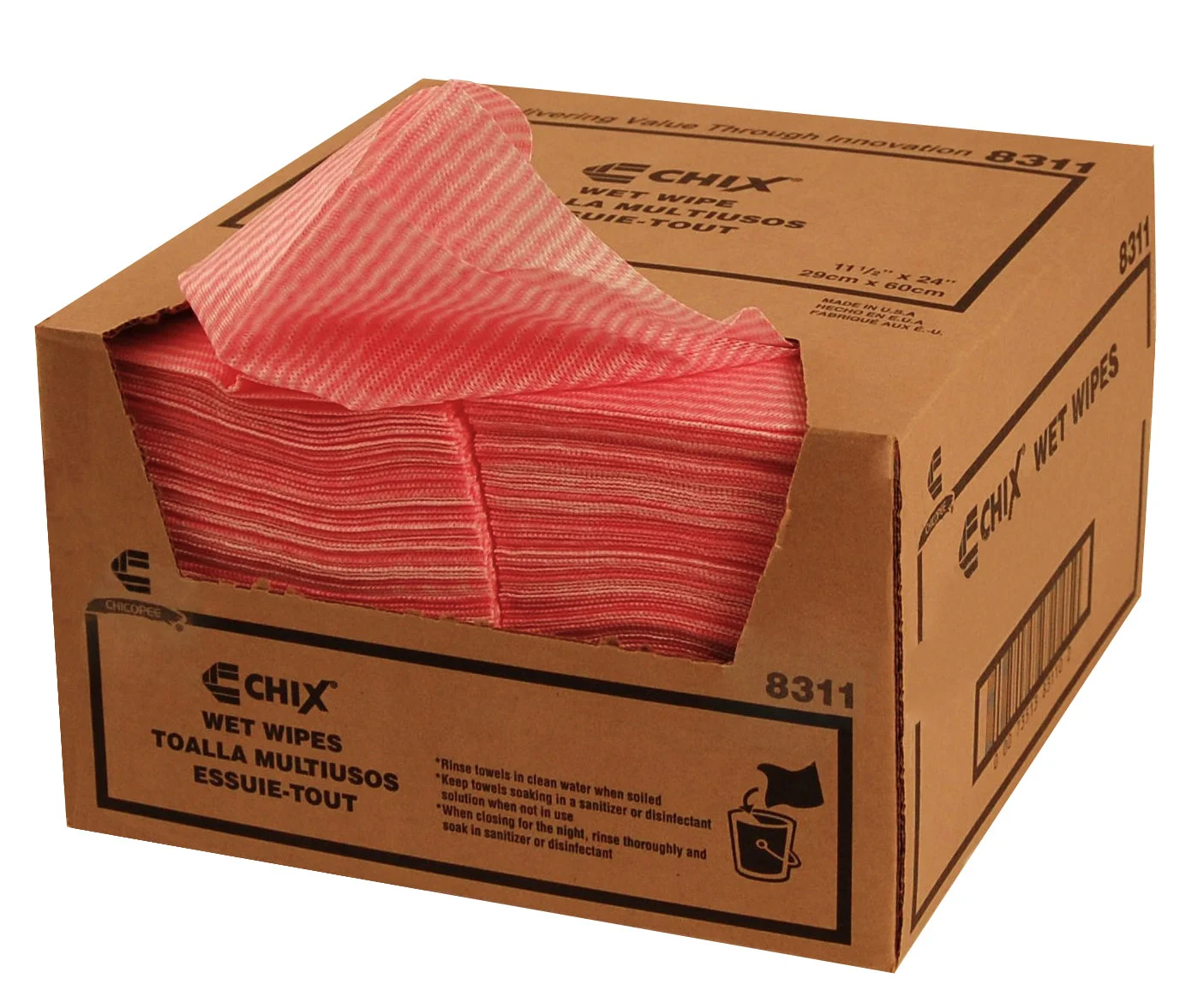 8311 Chicopee Chix Wet Wipes Light Pink Wavy Line 11.5" X 24"