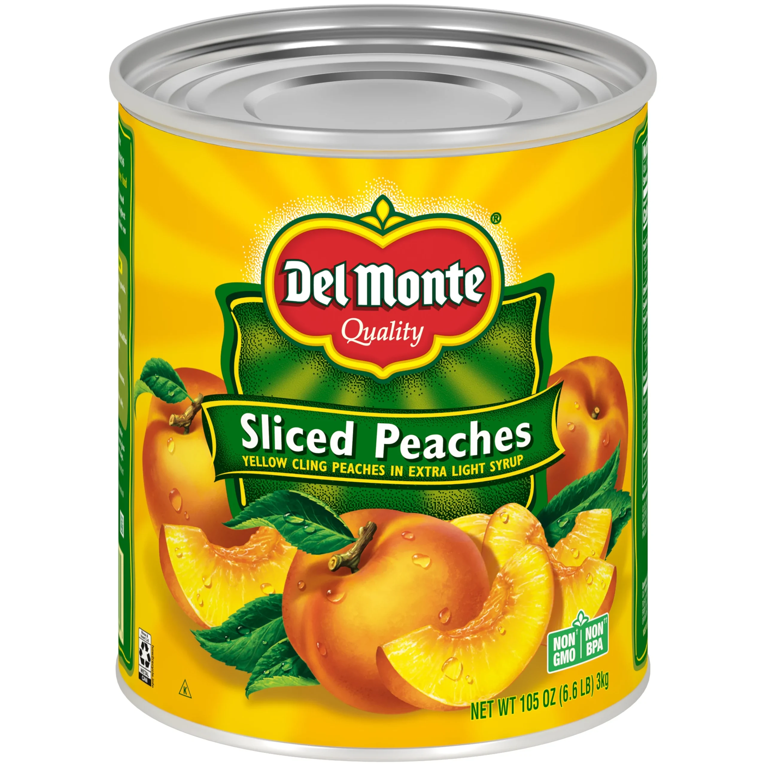 Del Monte Quality Lite Sliced Peaches Can 105 Ounce Size - 6 Per Case.