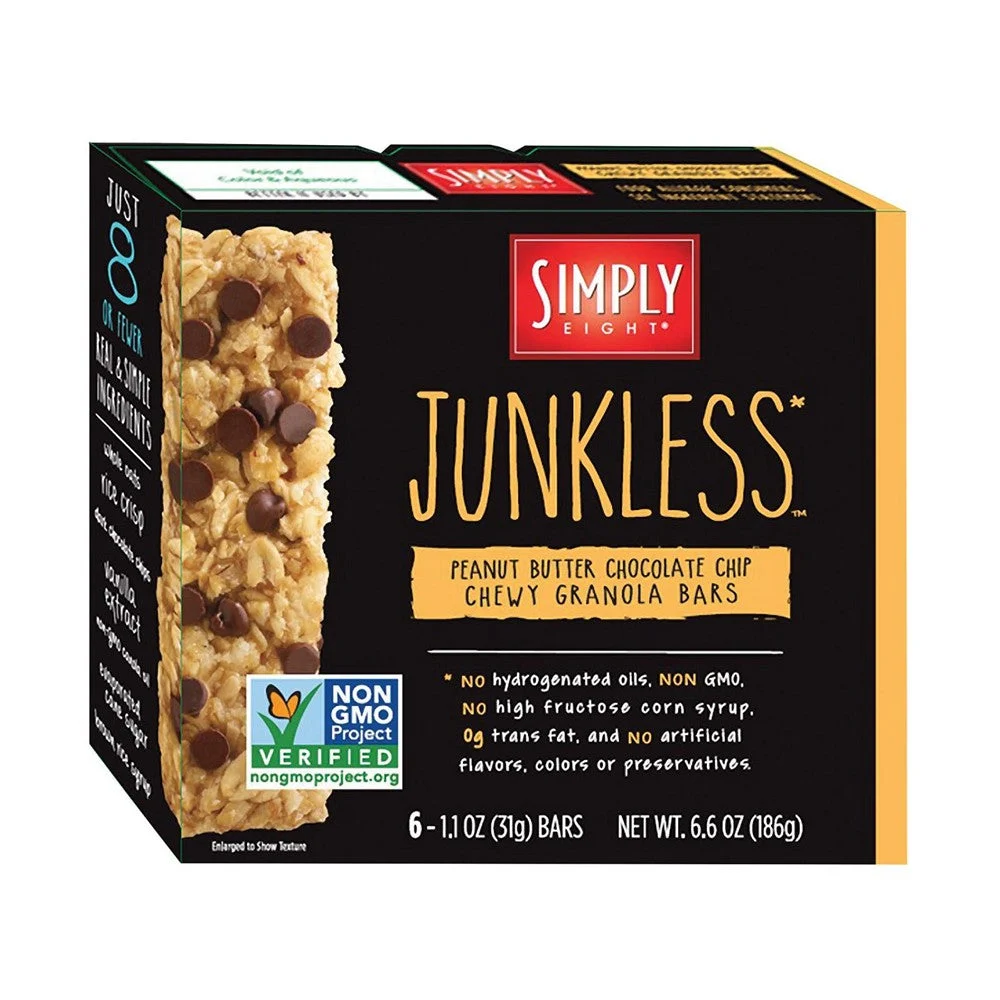 Simply 8 Granola Bars - Real Peanut Butter Chocolate Chip Chewy - Case of 8 - 6.6 oz.