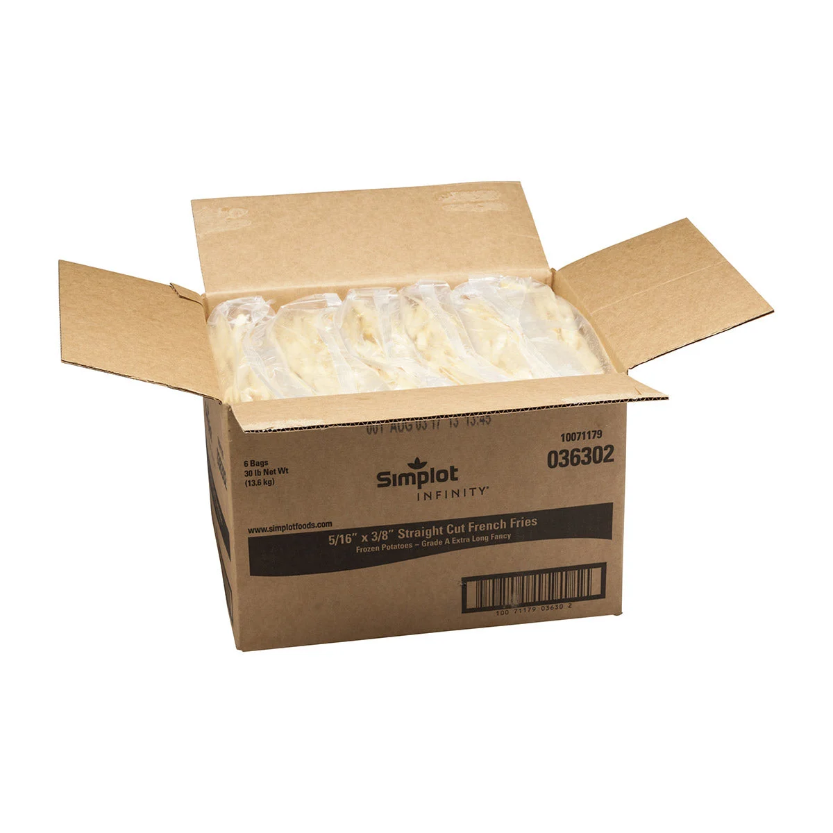 Simplot Infinity 6 Inch x8 Inch  Straight Cut Fries 5 Pound Each - 6 Per Case.