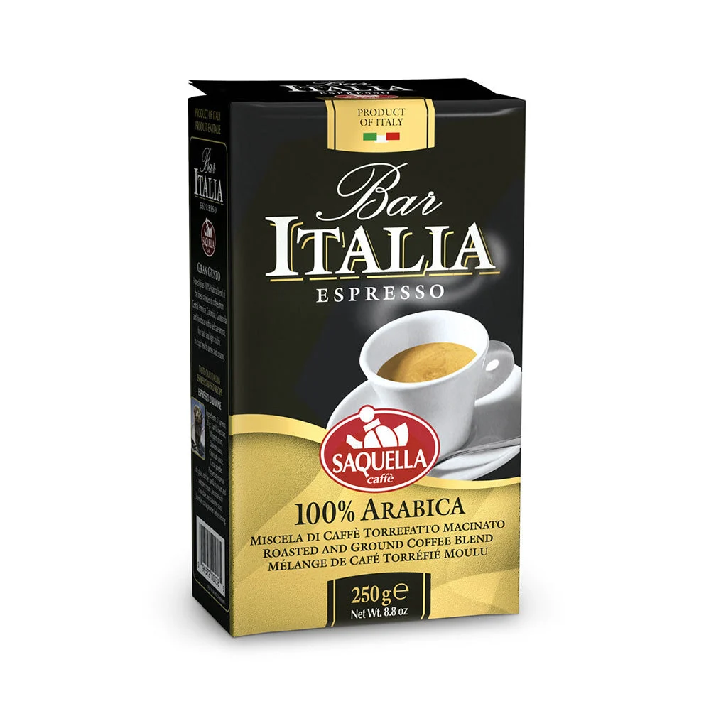 (Best BY 14/05/25) Saquella Caffe Bar Italia 100% Arabica Brick, 8.8 oz | 250g