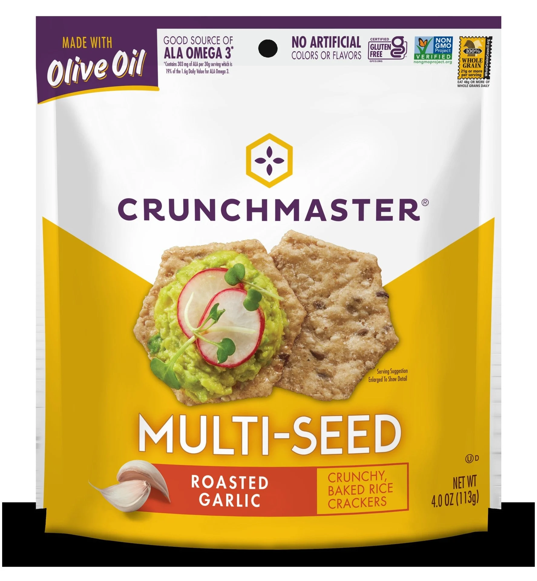 Crunchmaster Multi Seed Crackers Roasted Garlic 1 Each - 12 Per Case.