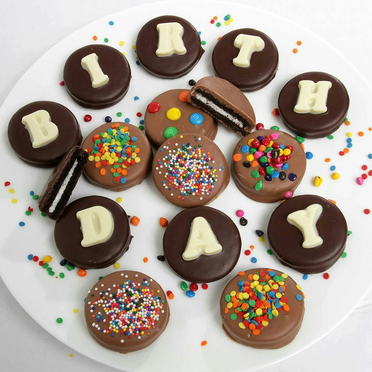"Birthday" Belgian Chocolate-Dipped Sandwich Cookies Gift - 14 Pack