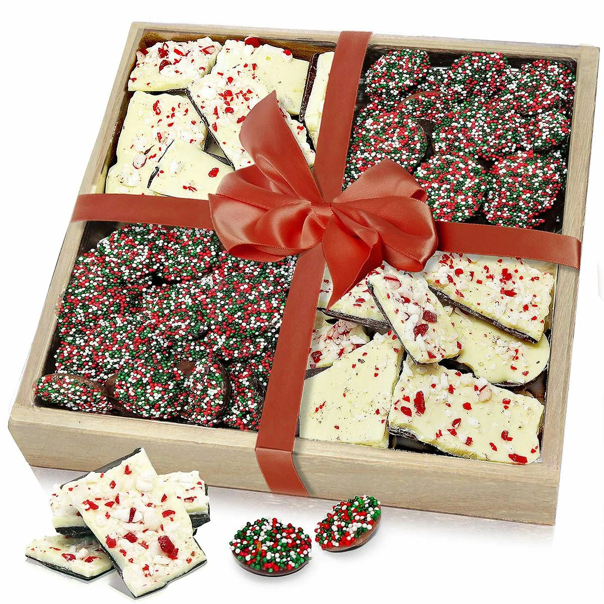 Holiday Belgian Chocolate Peppermint Bark + Nonpareil Gift Tray