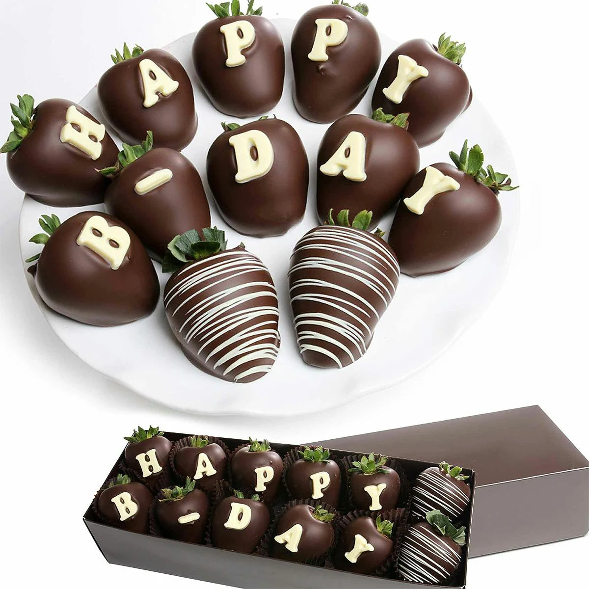 "Happy Birthday" Belgian Chocolate Covered Strawberries - 12 Pack
