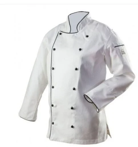 Jacket, Chef, Ladies Brigade, White with Black Piping, Medium, Poly/Cotton Blend,1 - 1 EACH