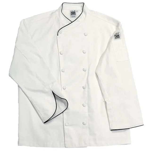 Jacket, Chef, Long Sleeve, Corporate, White with Black Piping, 3X, Poly/Cotton Blend,1 - 1 EACH