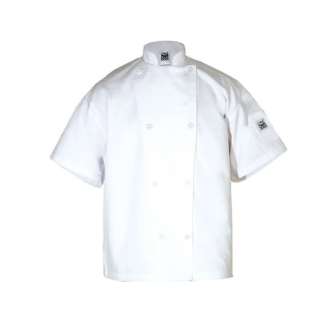 Jacket, Crew, Short Sleeve, White, Large, Poly/Cotton Blend,1 - 1 EACH