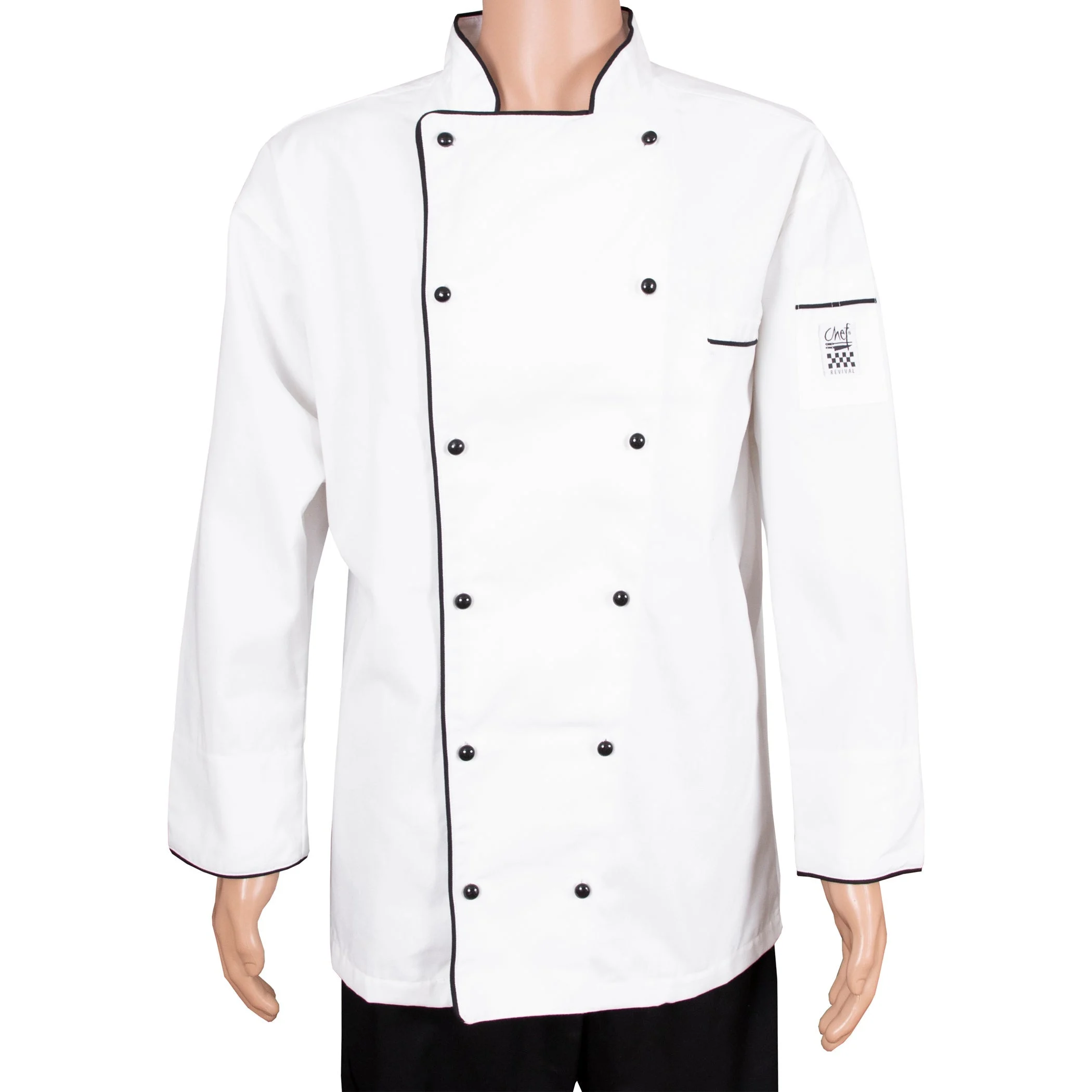 Jacket, Chef, Brigade, White with Black Piping, Medium, Poly/Cotton Blend,1 - 1 EACH