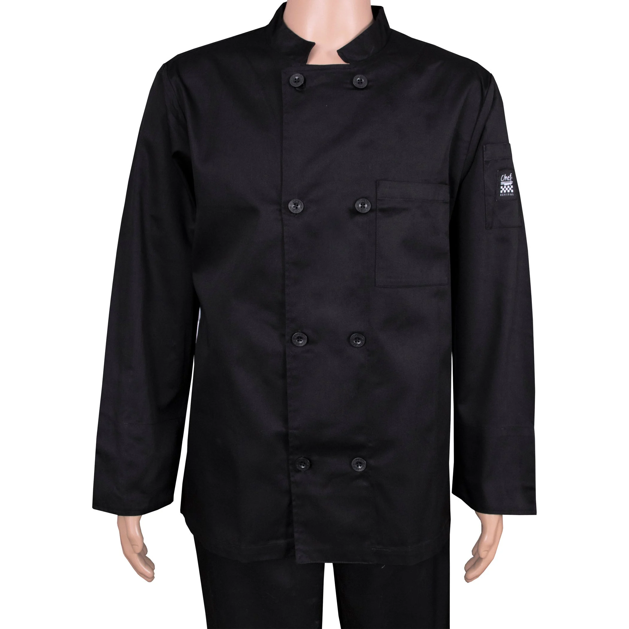 Jacket, Chef, Long-Sleeve, Basic, Black, 5X, Poly/Cotton Blend, with Pocket,1 - 1 EACH