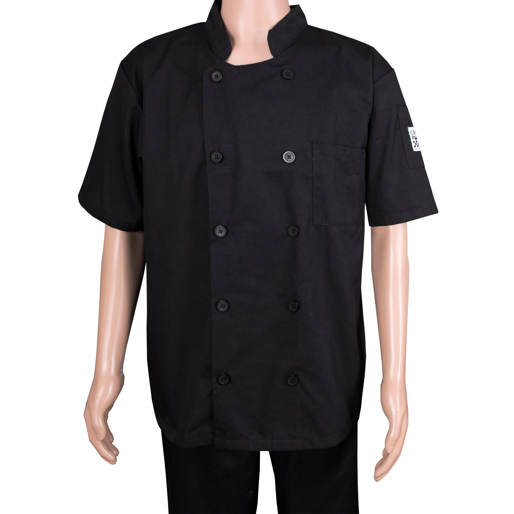 Jacket, Chef, Short Sleeve, Black, Extra Small, Poly/Cotton Blend,1 - 1 EACH