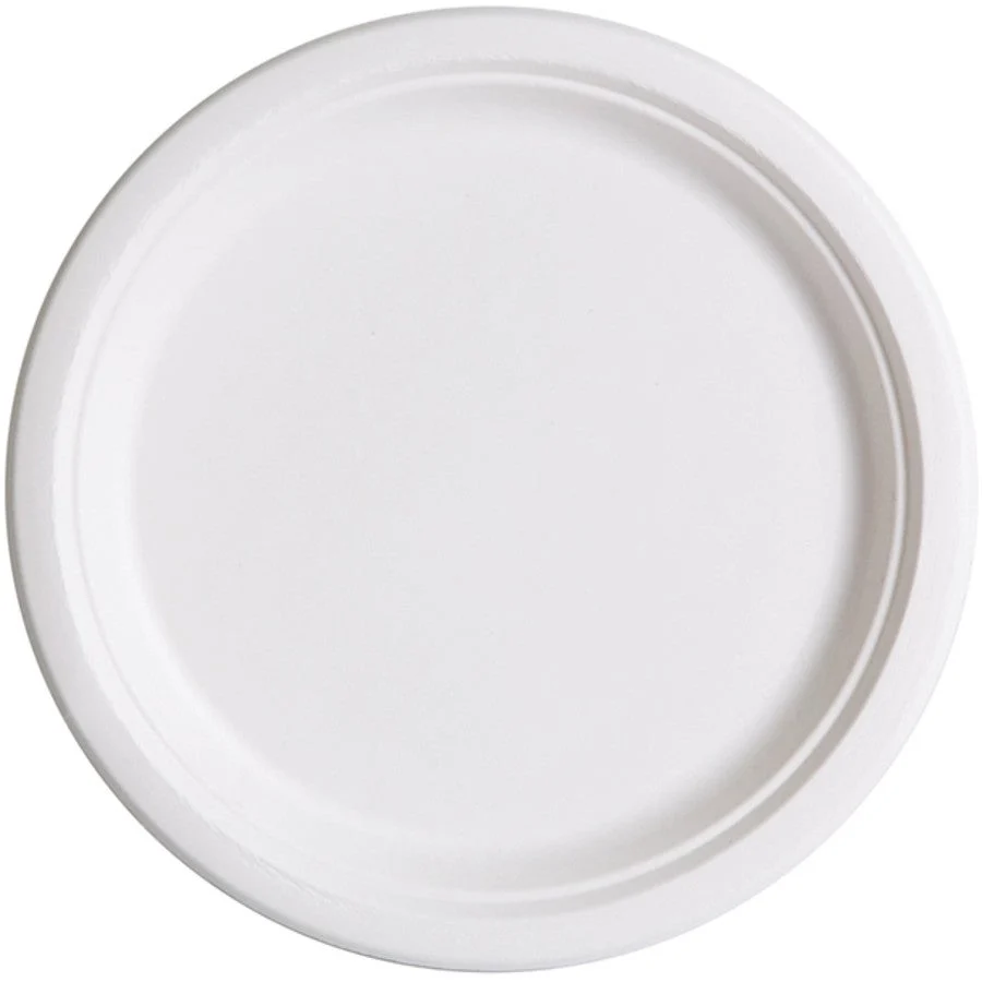 Plates, 10 Inch, Bagasse, White, Renewable & Compostable, 10 Linear Inch,10 - 50 COUNT