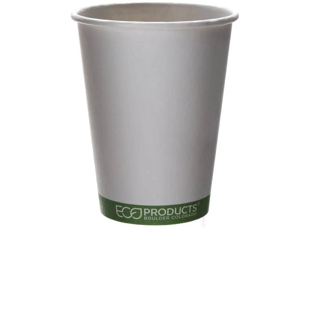 Cups, Hot, 12 Ounce, Paper, White with Green Stripe, Compostable, 12 Ounce,20 - 50 COUNT