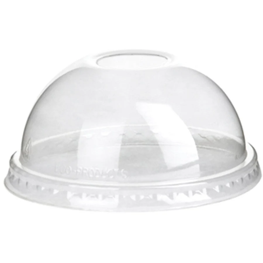 Lids, Dome, Center-Hole, Plastic, Clear, Renewable & Compostable, For 9-24 Ounce Cold Cups,1 - 1000 COUNT