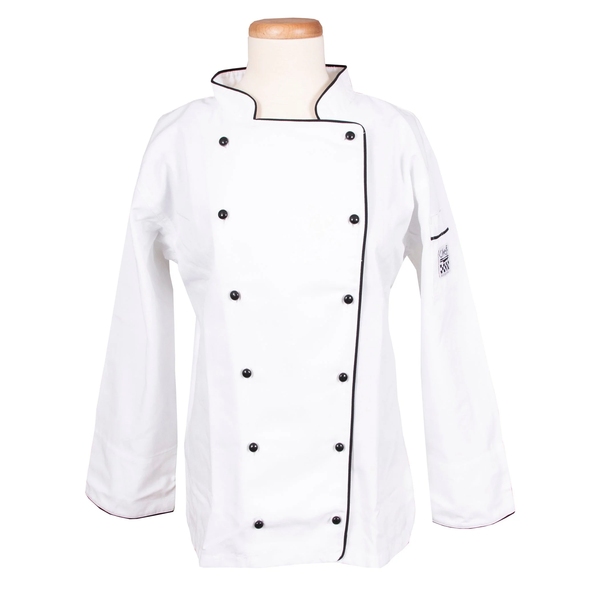 Jacket, Chef, Ladies Brigade, White with Black Piping, Small, Poly/Cotton Blend,1 - 1 EACH