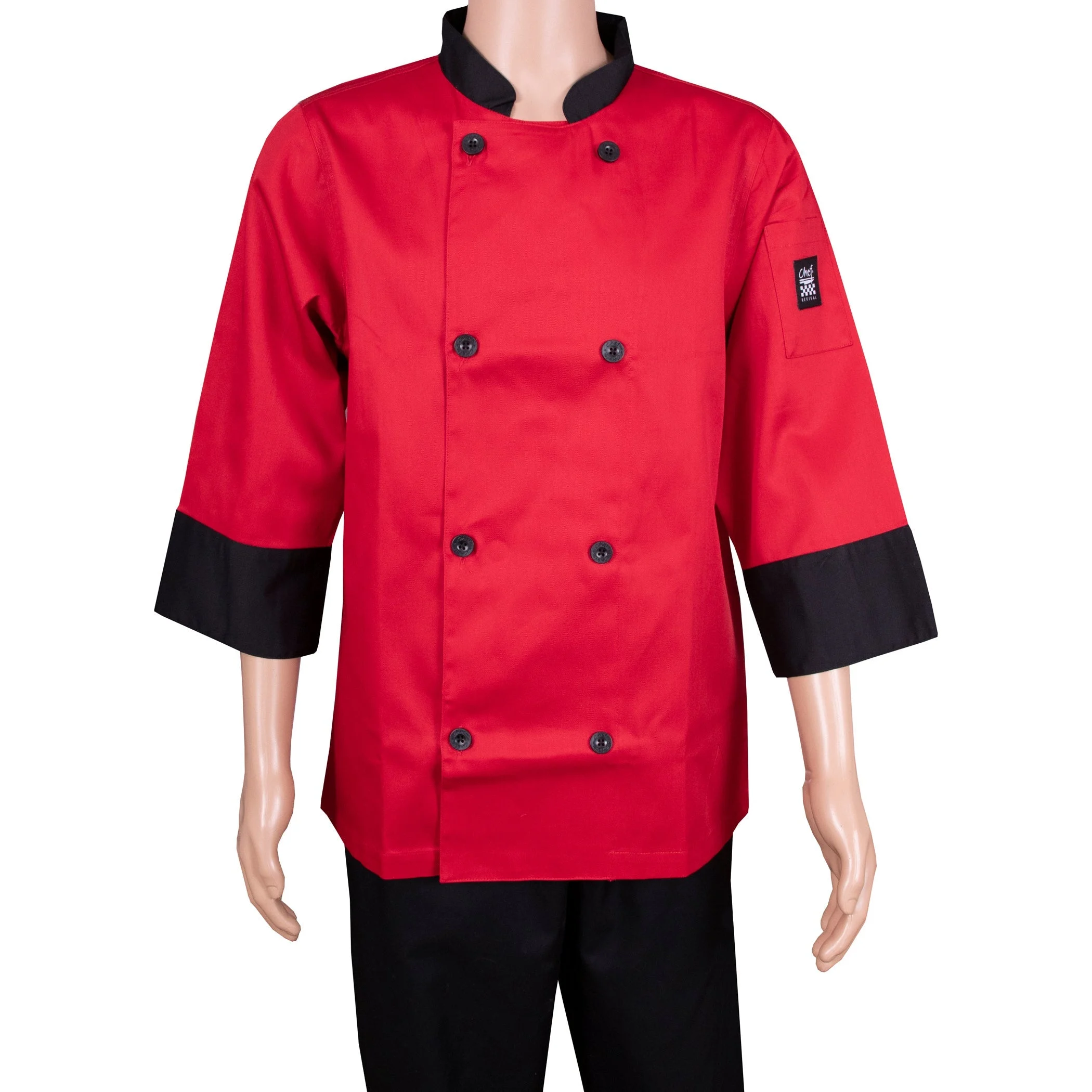 Jacket, Chef, Three-Quarter Sleeve, Tomato with Black Trim, 4X, Poly/Cotton Blend,1 - 1 EACH