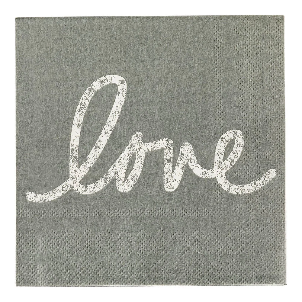 Napkins, Lunch, 3-Ply, Gray Love, 13 x 13 Inch,1 - 500 COUNT