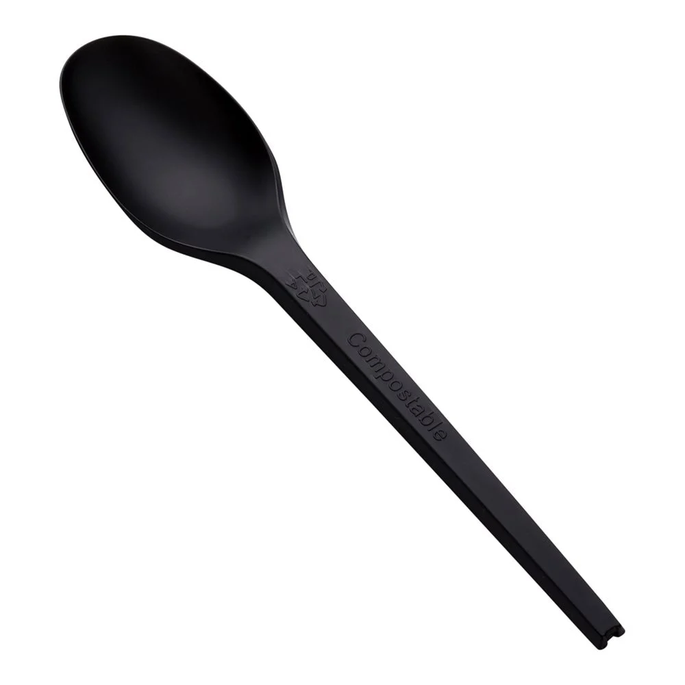 Spoons, Basic Nature, Plastic, Black, 6.5 Inch, Heat-Resistant & Compostable,1 - 250 COUNT