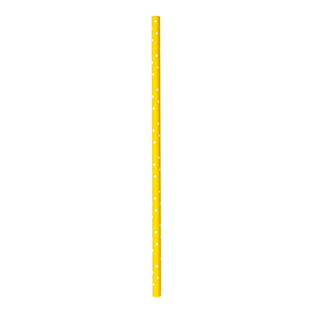 Straws, 7.75 Inch, Paper, Yellow, with White Polka Dots, Biodegradeable, 7.75 Linear Inch,1 - 100 COUNT