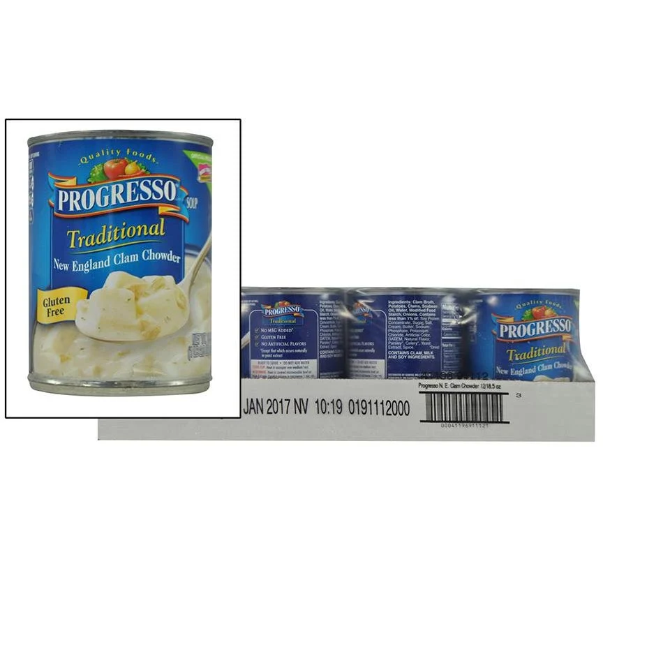 Soup, New England Clam Chowder, Ready to Serve, Canned,12 - 18.5 OUNCE