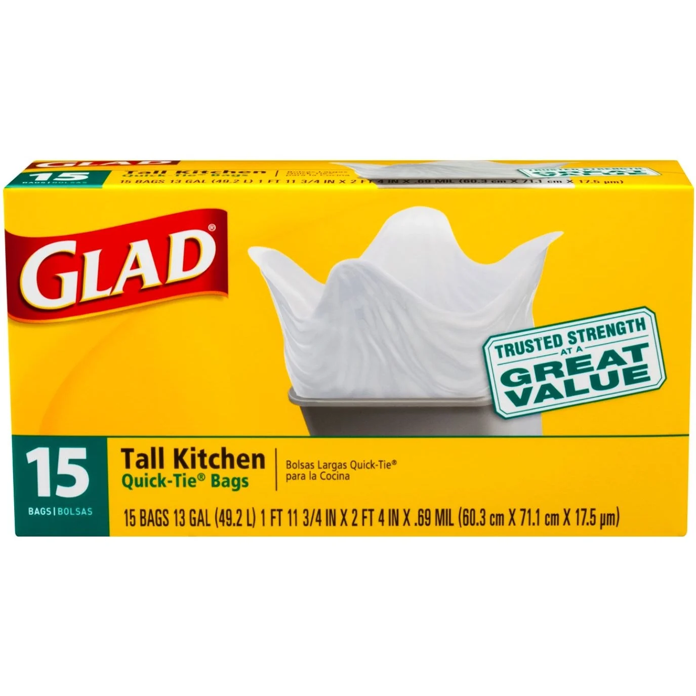 Can Liners, Tall, 13 Gallon, White, Quick-Tie, 13 Gallon,12 - 15 COUNT