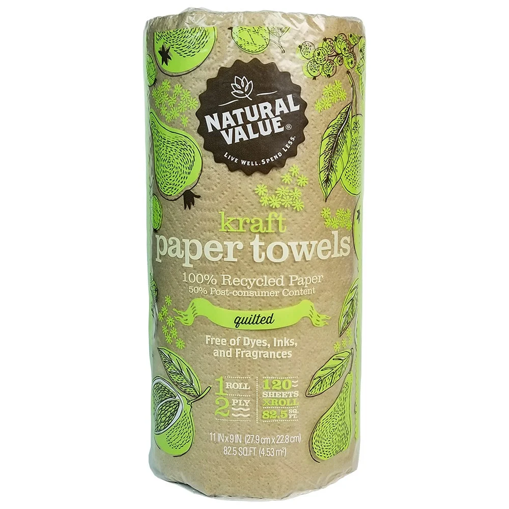 Towels, Perforated Roll, 2-Ply, Natural Kraft, 11 x 9 Inch, 100% Recycled Paper,30 - 120 COUNT